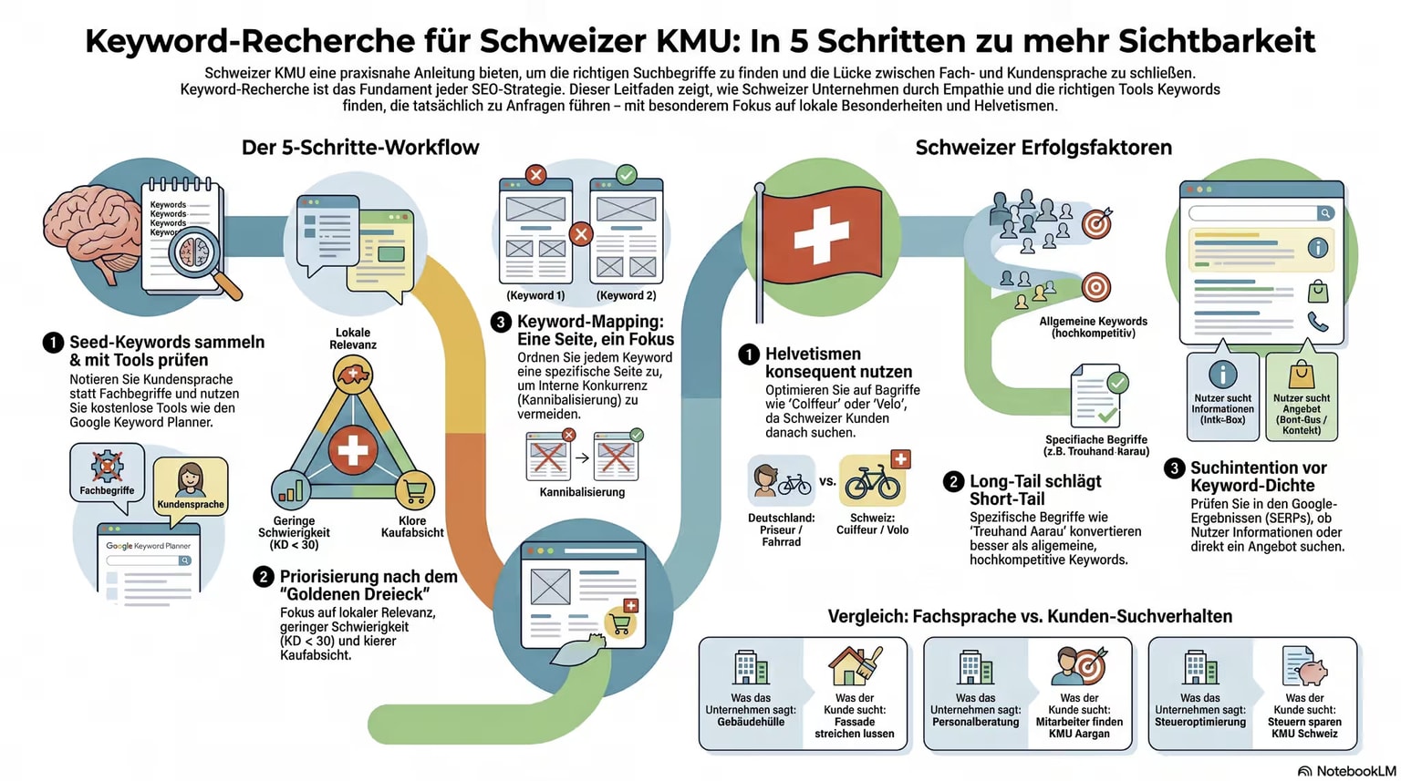 Keyword-Recherche in 5 Schritten für Schweizer KMU — von Seed-Keywords bis Keyword-Mapping